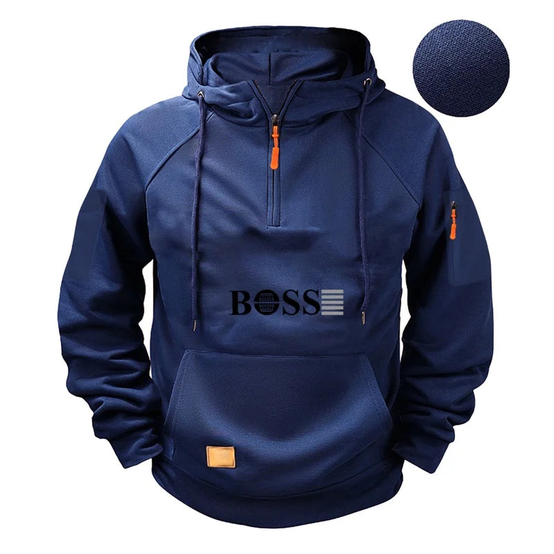 Men's fashionable collar sports long-sleeved sweatshirt, fitness sweatshirt, casual loose sweatshirt, men's pullover