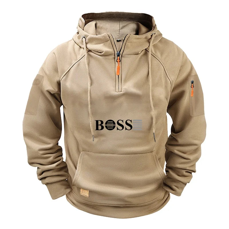 Men's fashionable collar sports long-sleeved sweatshirt, fitness sweatshirt, casual loose sweatshirt, men's pullover