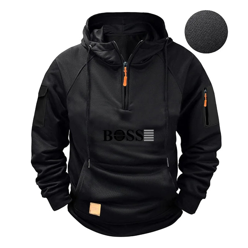 Men's fashionable collar sports long-sleeved sweatshirt, fitness sweatshirt, casual loose sweatshirt, men's pullover