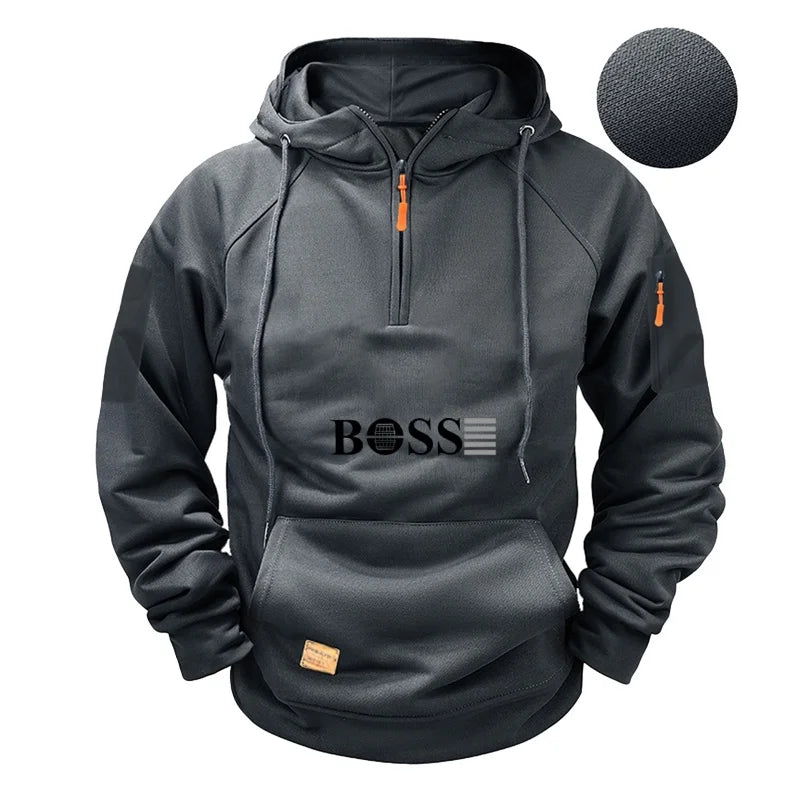 Men's fashionable collar sports long-sleeved sweatshirt, fitness sweatshirt, casual loose sweatshirt, men's pullover
