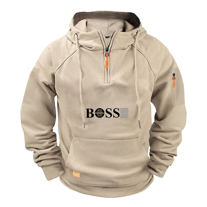 Men's fashionable collar sports long-sleeved sweatshirt, fitness sweatshirt, casual loose sweatshirt, men's pullover